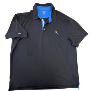 Chaps Golf Mens XL Polo Shirt Black Blue Performance Stretch Short Sleeve Logo